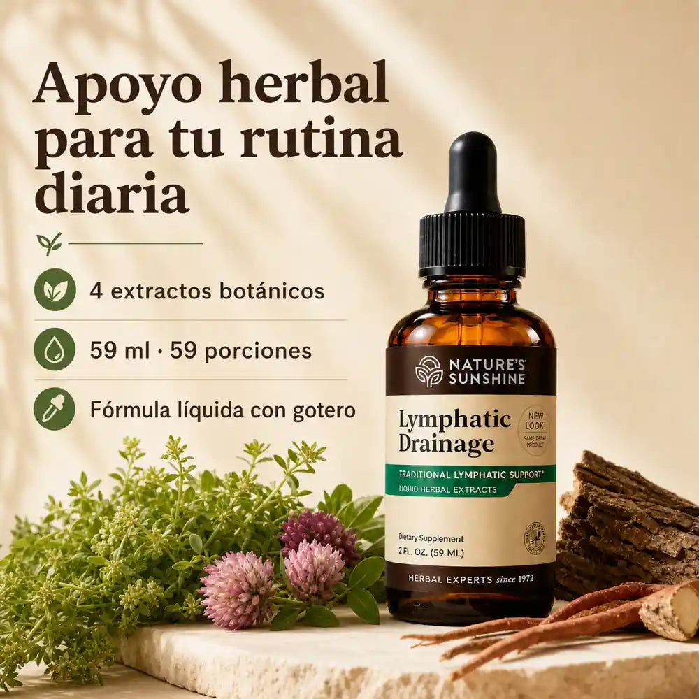 Lymphatic Drainage con cuatro extractos botánicos y formato líquido de 59 ml