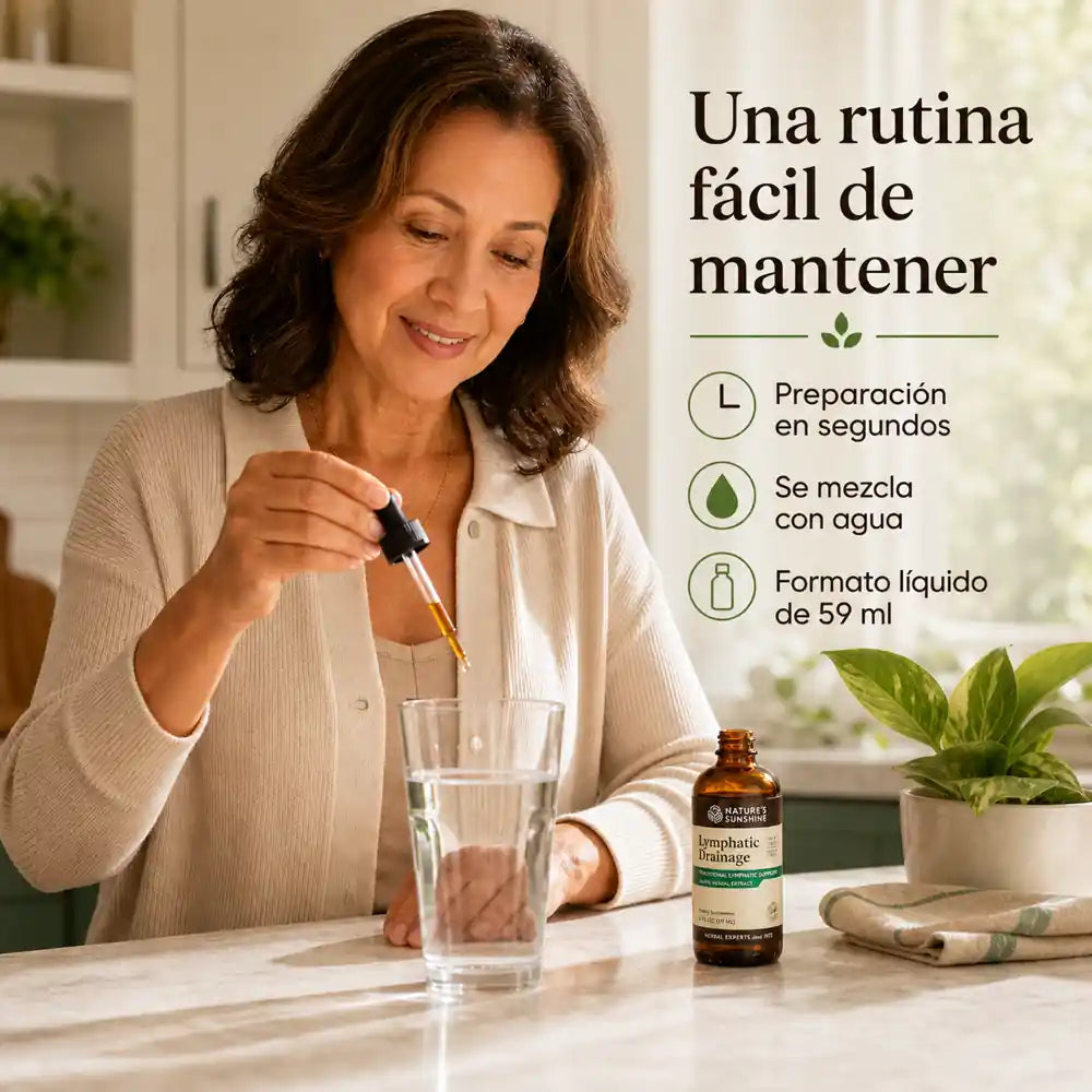 Mujer adulta integrando Lymphatic Drainage a su rutina con agua